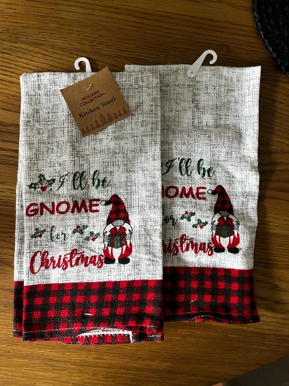 Holiday Gnome Kitchen Towel - Red & Green